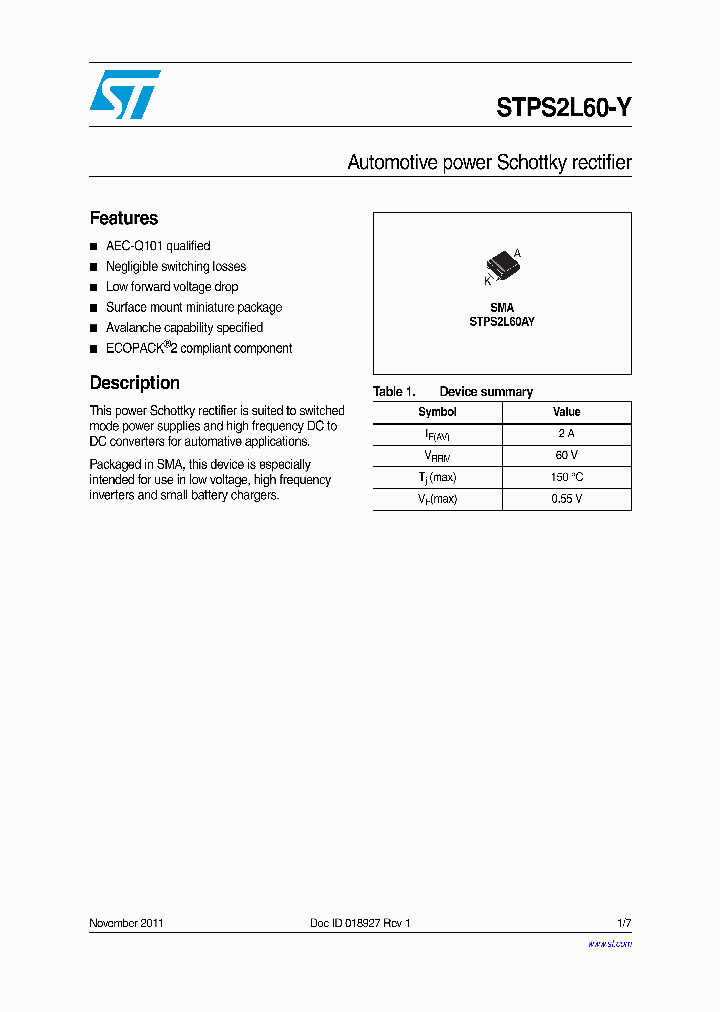 STPS2L60AY_7666133.PDF Datasheet