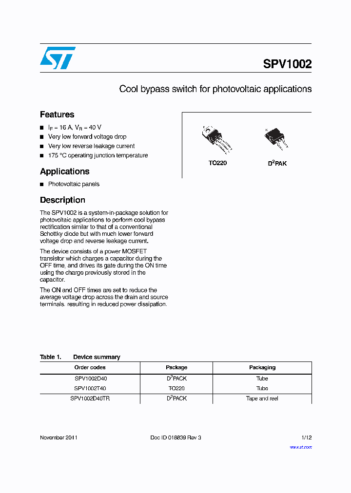 SPV1002D40_7675590.PDF Datasheet