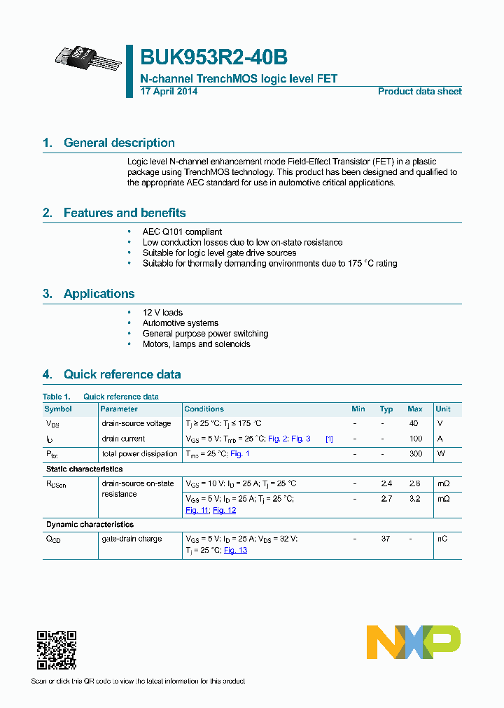 BUK953R2-40B_7700153.PDF Datasheet
