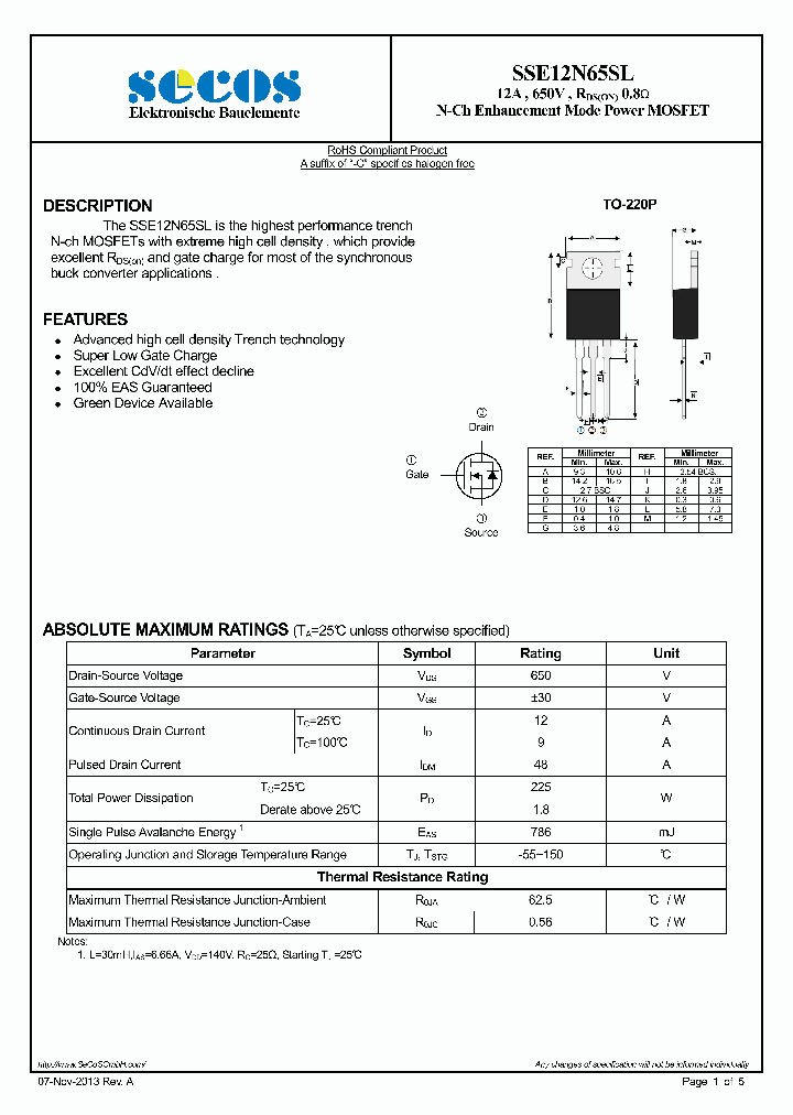 SSE12N65SL_7700628.PDF Datasheet