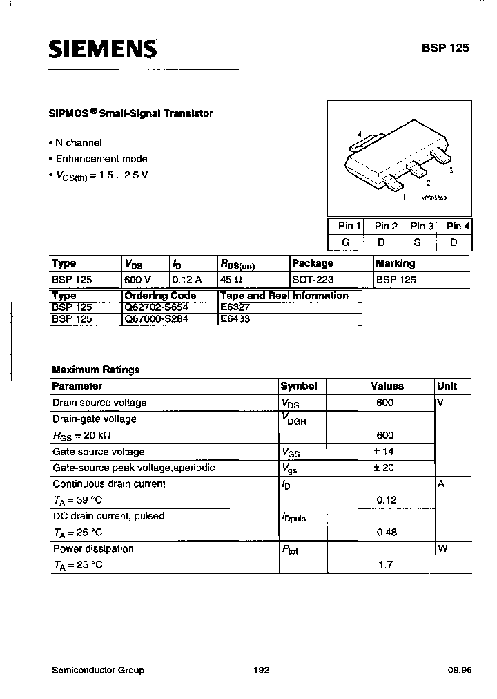 BSP125E6433_7719956.PDF Datasheet