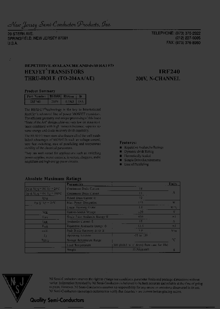 IRF240_7722329.PDF Datasheet