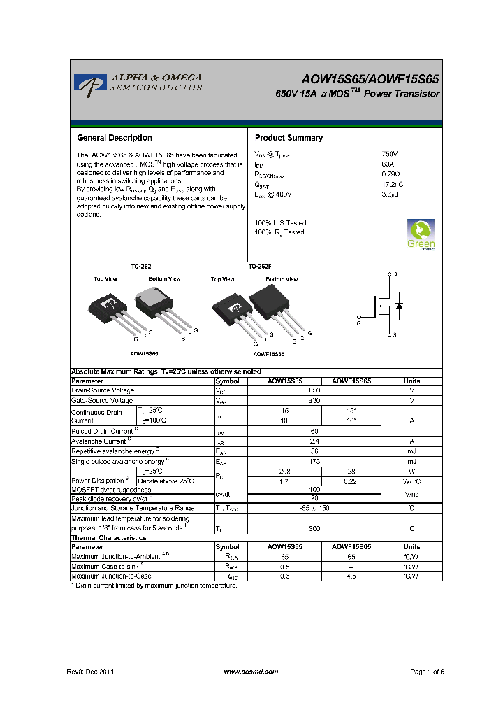 AOW15S65_7739863.PDF Datasheet