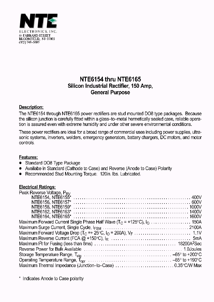 NTE6157_7739664.PDF Datasheet