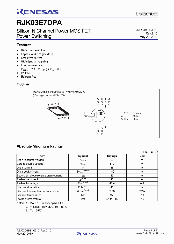 RJK03E7DPA_7741385.PDF Datasheet