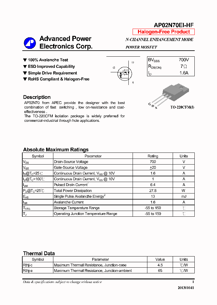 AP02N70EI-HF_7741489.PDF Datasheet