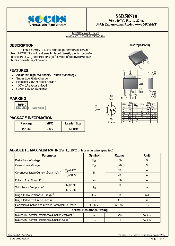 SSD50N10_7753520.PDF Datasheet