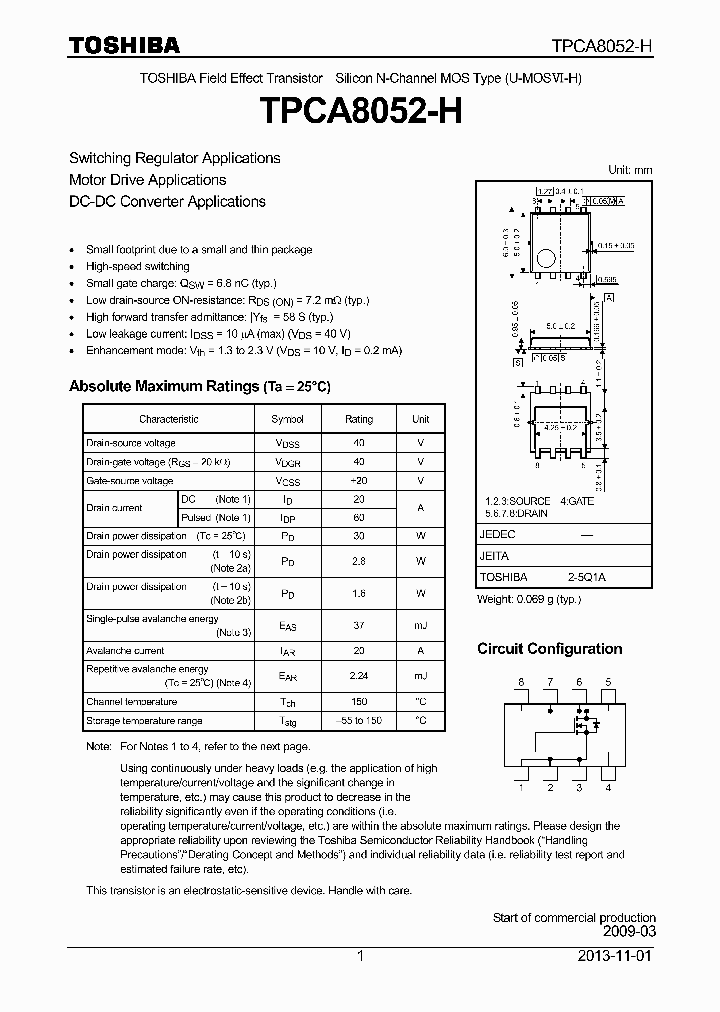 TPCA8052-H_7763337.PDF Datasheet
