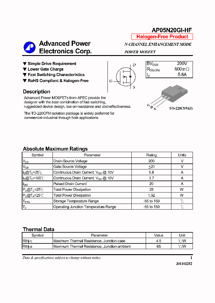 AP05N20GI-HF14_7764758.PDF Datasheet
