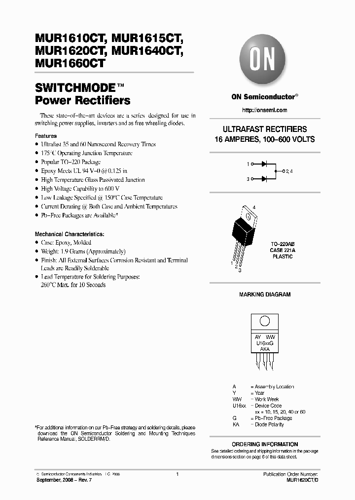MUR1610CTG_7770423.PDF Datasheet