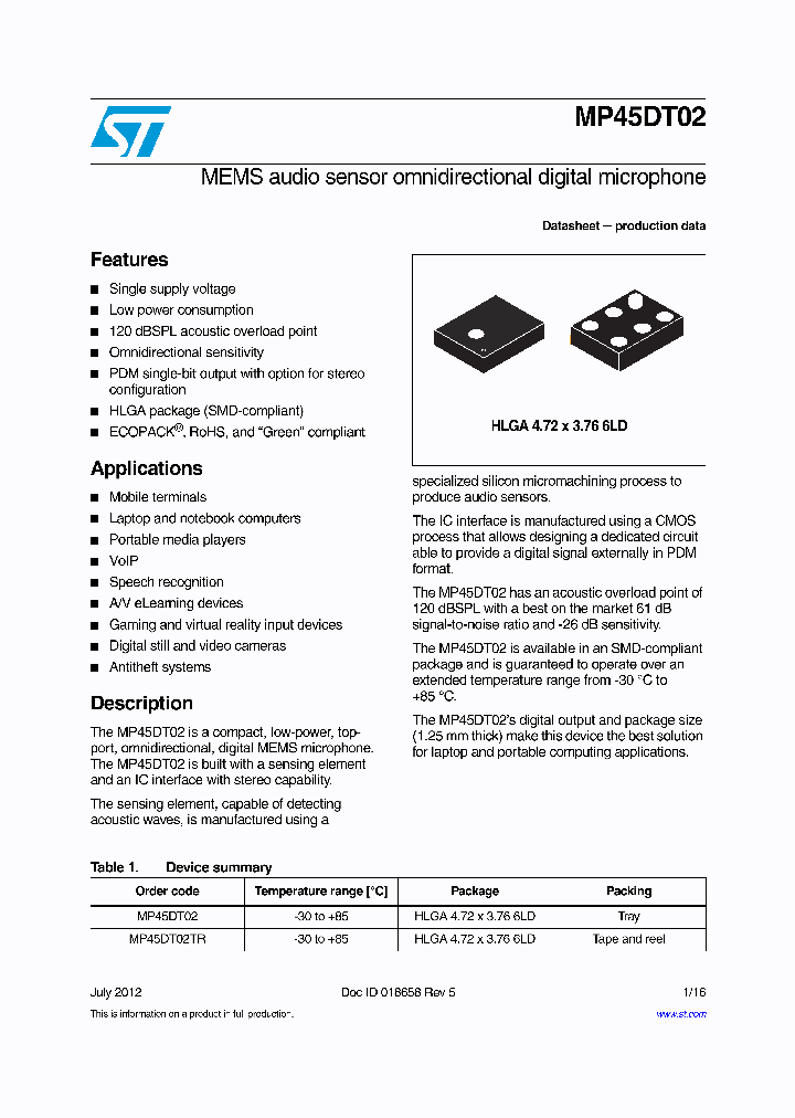 MP45DT02TR_7809385.PDF Datasheet