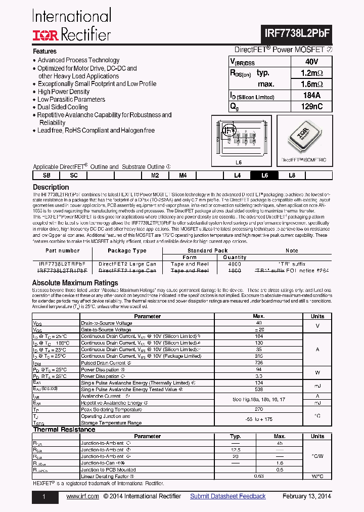 IRF7738L2PBF_7783513.PDF Datasheet