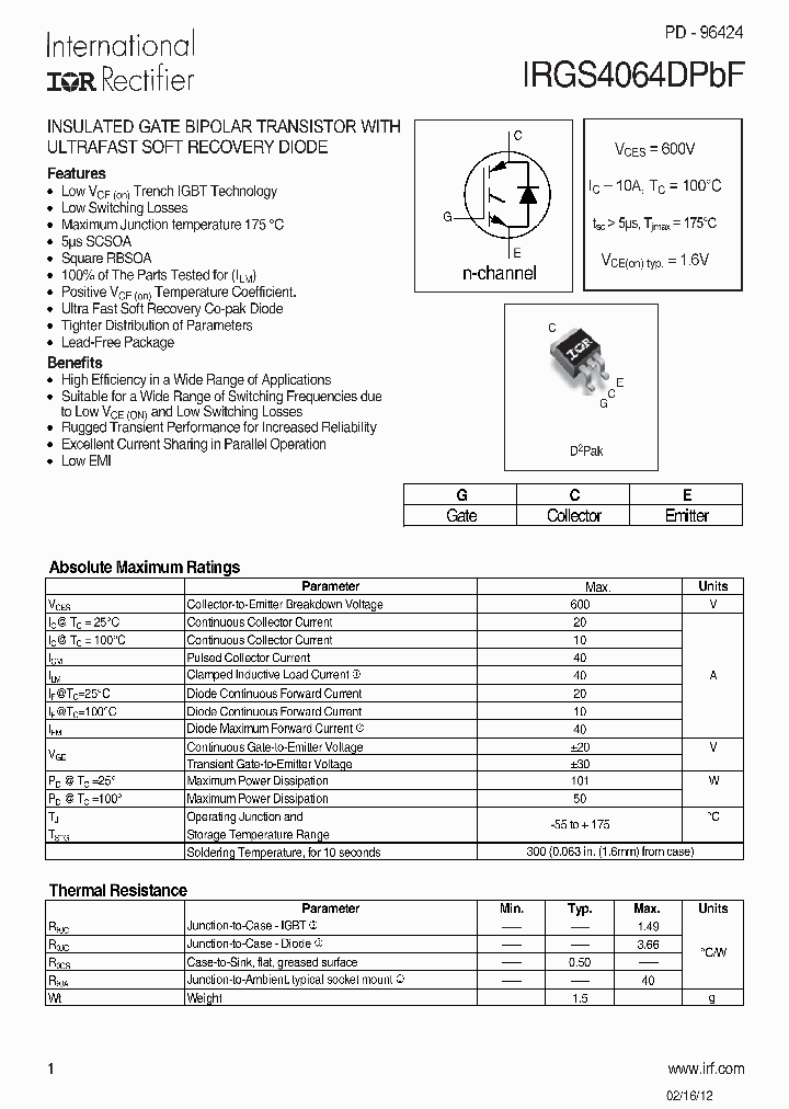IRGS4064DPBF_7783305.PDF Datasheet