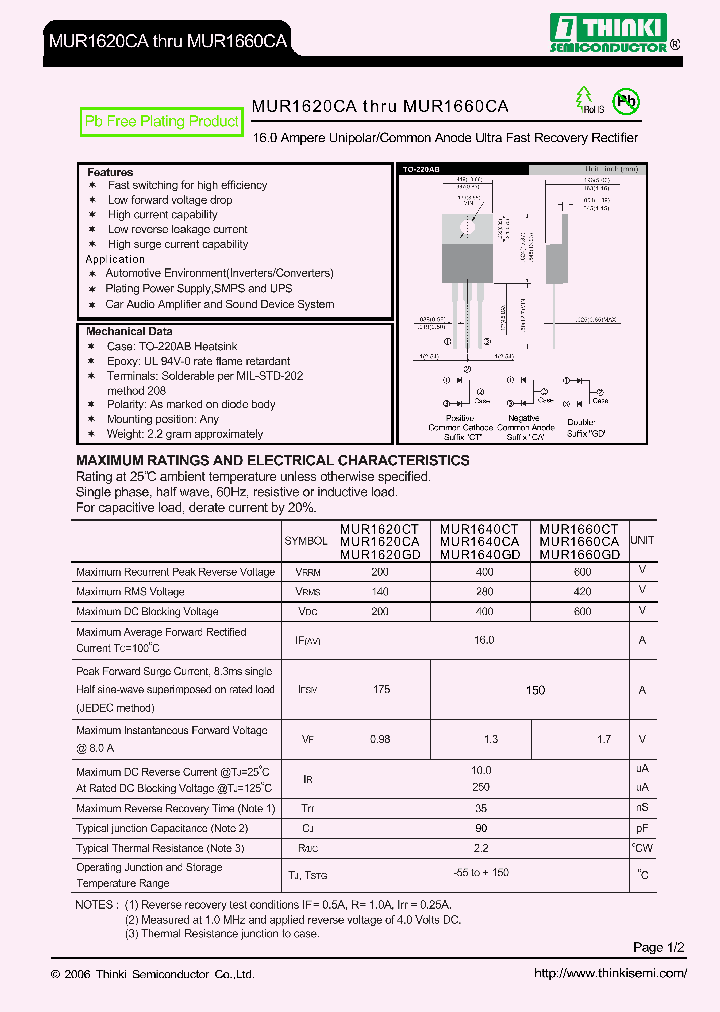 MUR1620CA_7765707.PDF Datasheet
