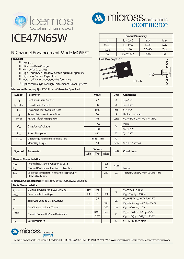 ICE47N65W_7824629.PDF Datasheet
