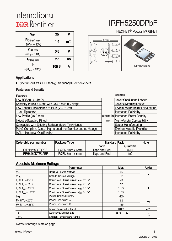 IRFH5250DPBF_7851409.PDF Datasheet