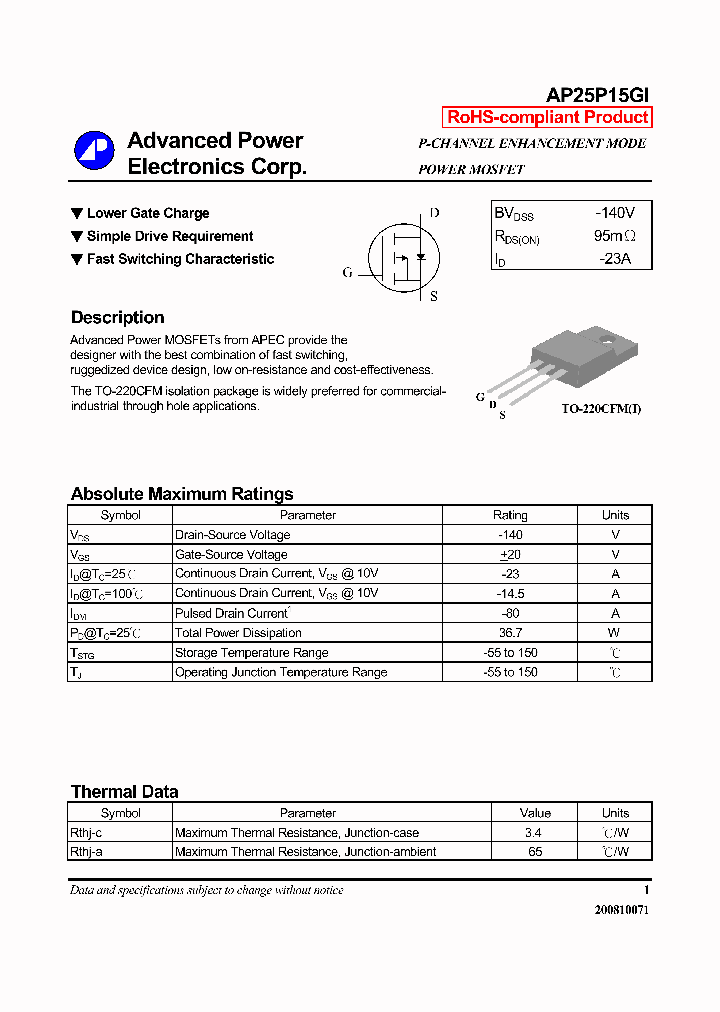 AP25P15GI14_7861430.PDF Datasheet