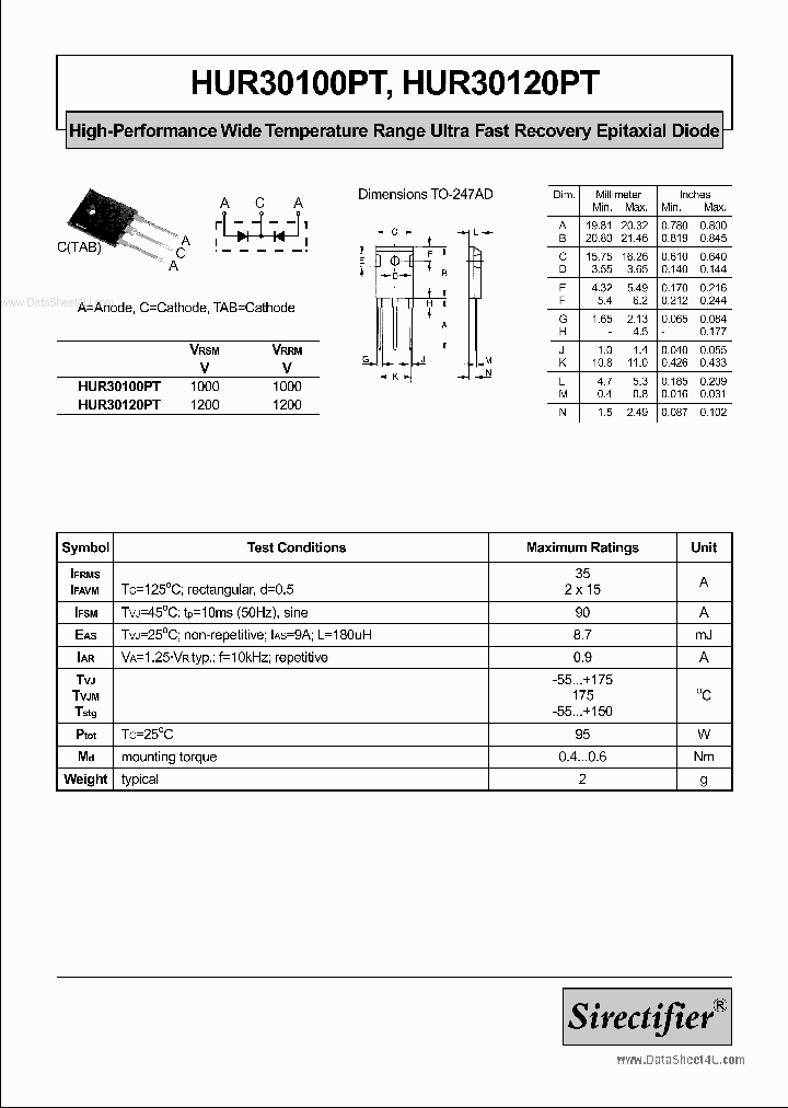HUR30100PT_7773729.PDF Datasheet