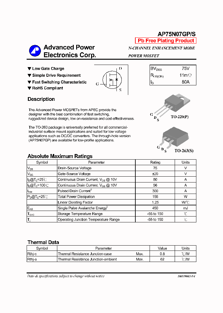 AP75N07GP_7776514.PDF Datasheet
