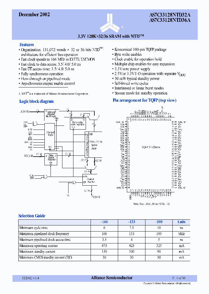 AS7C33128NTD36A-100BC_7857411.PDF Datasheet