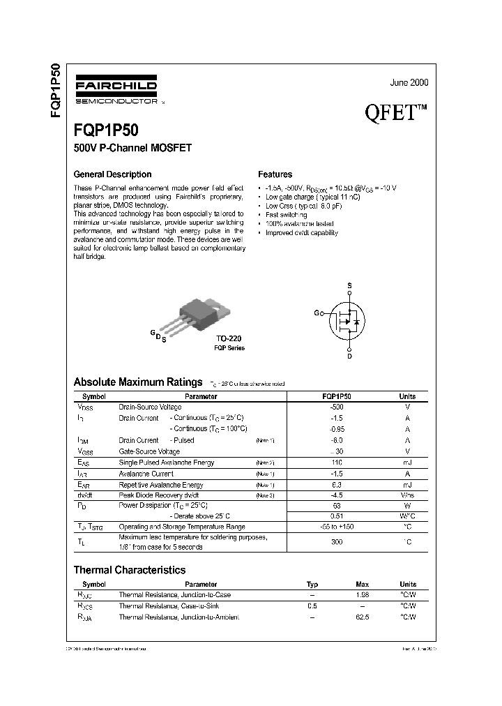 FQP1P50_7857773.PDF Datasheet