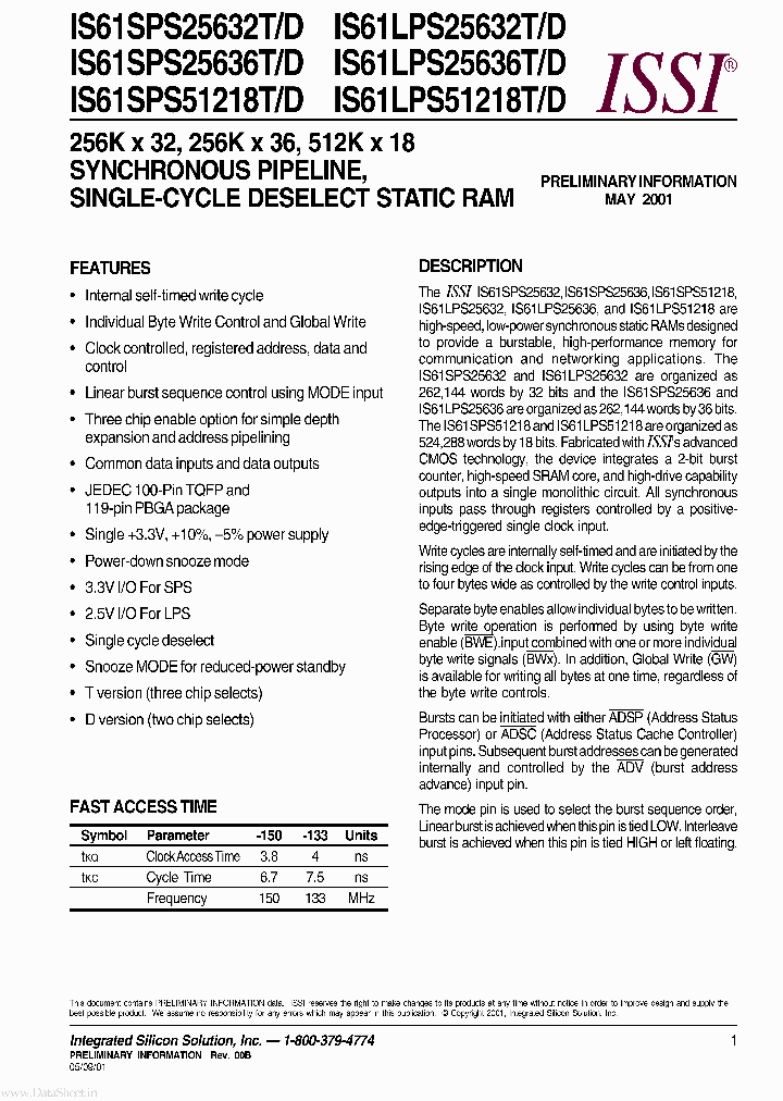 IS61SPS25632D_7782378.PDF Datasheet