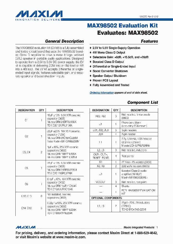 MAX98502EVKIT_7949377.PDF Datasheet