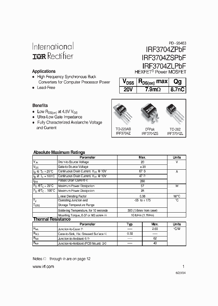 IRF3704ZLPBF_8001380.PDF Datasheet