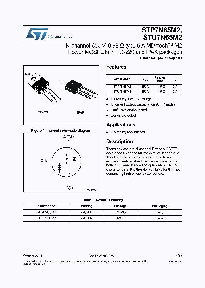 STP7N65M2_8023612.PDF Datasheet