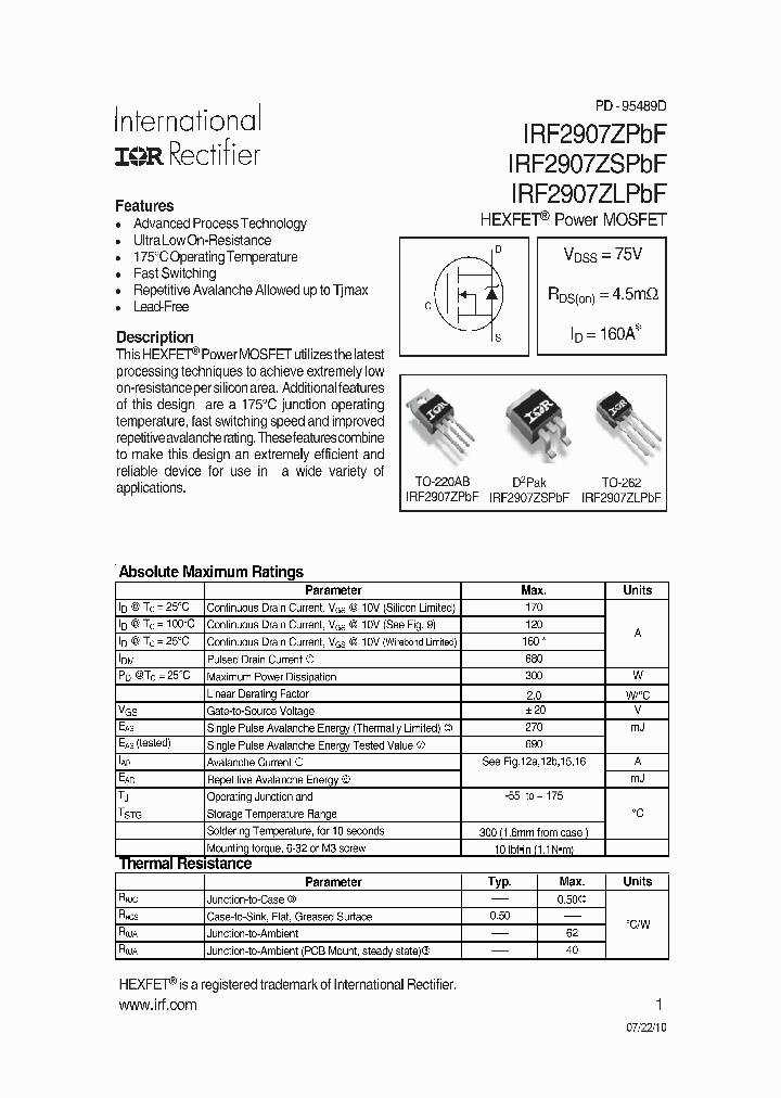 IRF2907ZLPBF_8101294.PDF Datasheet