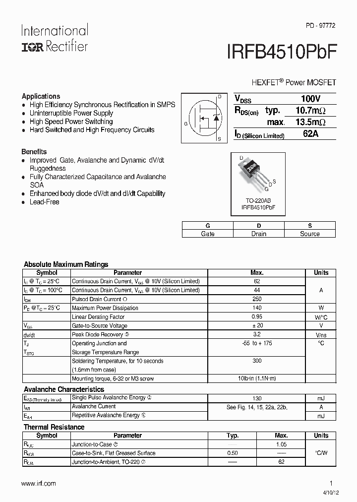 IRFB4510PBF_8112719.PDF Datasheet