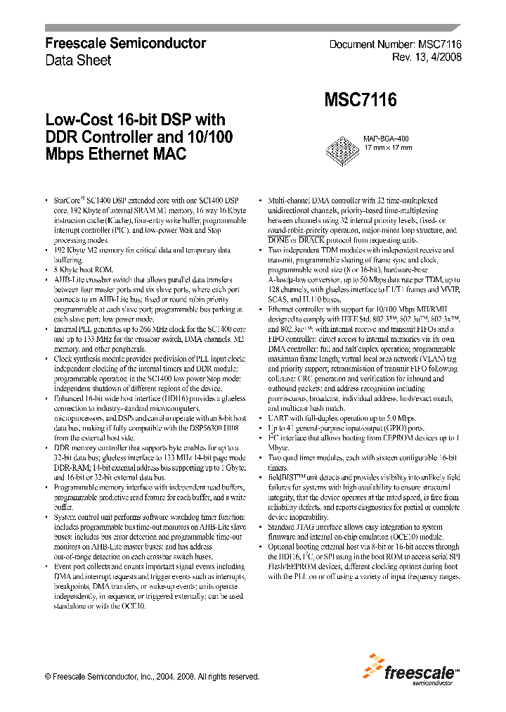 MSC7116VF1000_8121330.PDF Datasheet