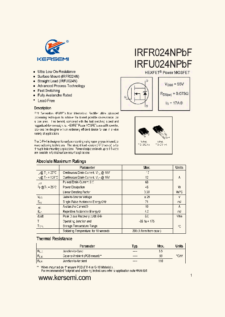 IRFU024NPBF_8139111.PDF Datasheet