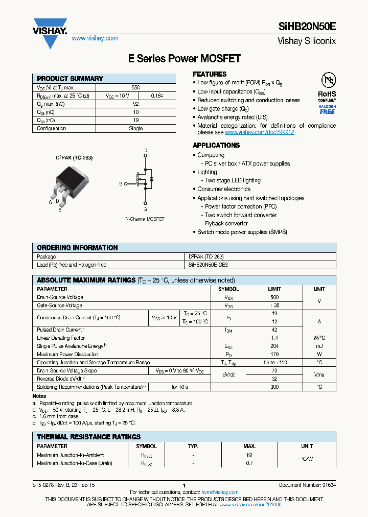SIHB20N50E_8182457.PDF Datasheet
