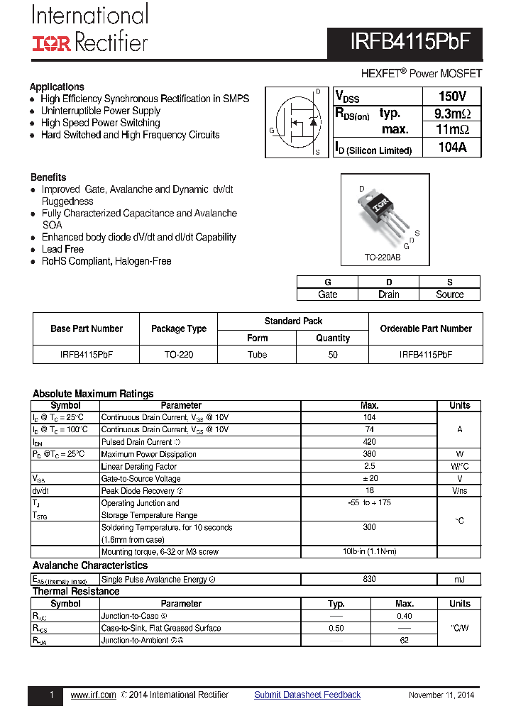 IRFB4115PBF_8217177.PDF Datasheet