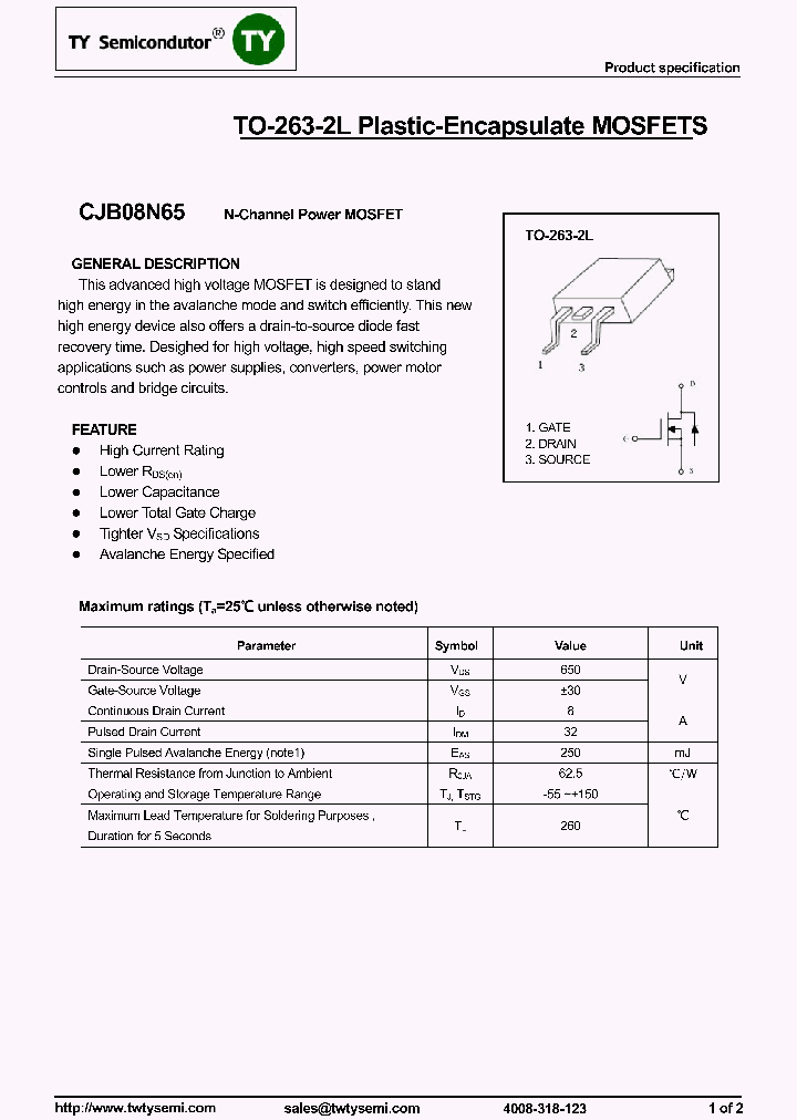 CJB08N65_8220171.PDF Datasheet