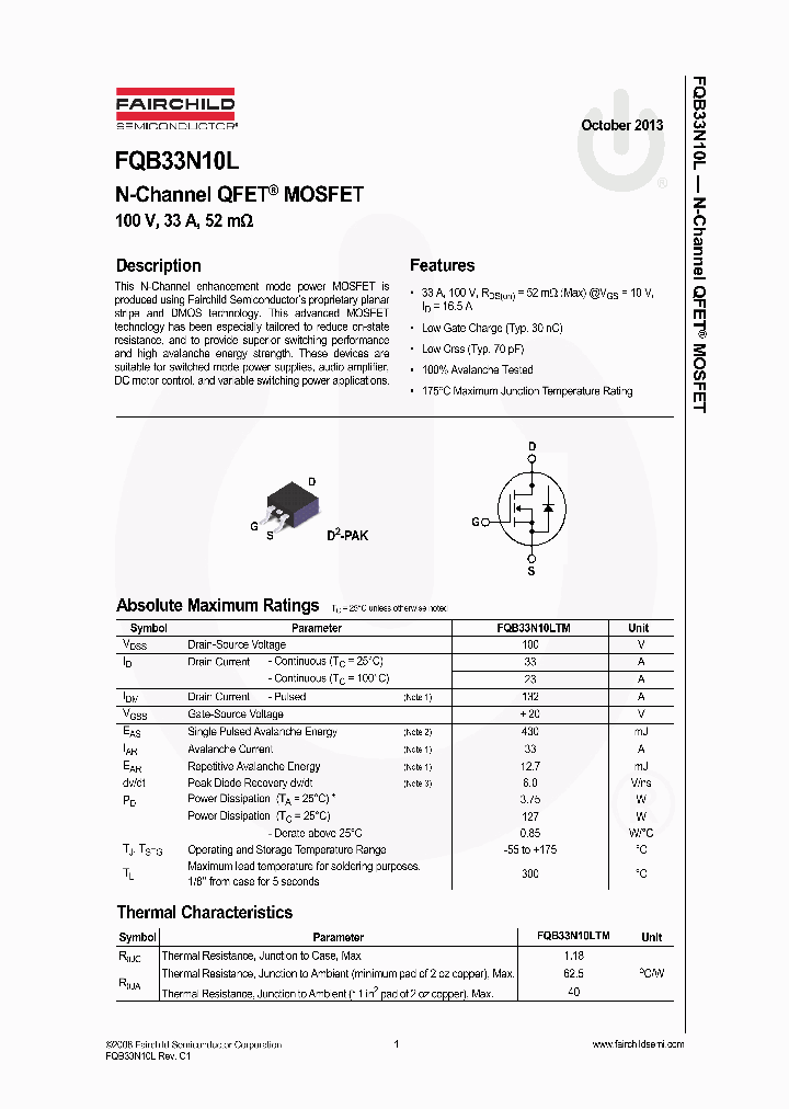 FQB33N10LTM_8224927.PDF Datasheet