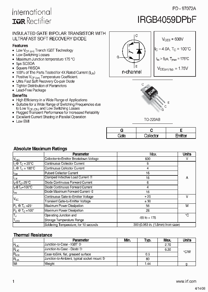 IRGB4059DPBF_8231723.PDF Datasheet