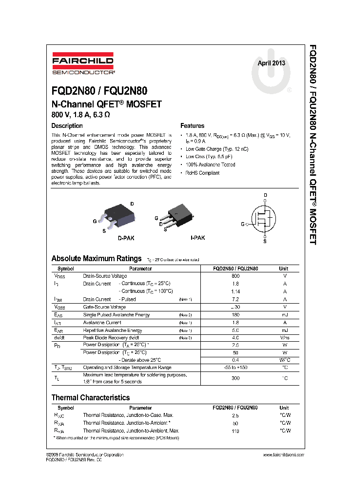 FQD2N80_8233635.PDF Datasheet