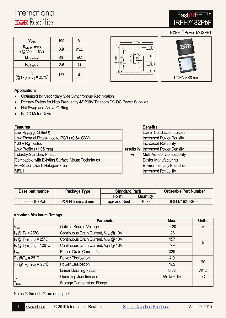 IRFH7182PBF_8239618.PDF Datasheet