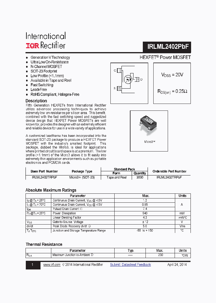 IRLML2402PBF_8245746.PDF Datasheet