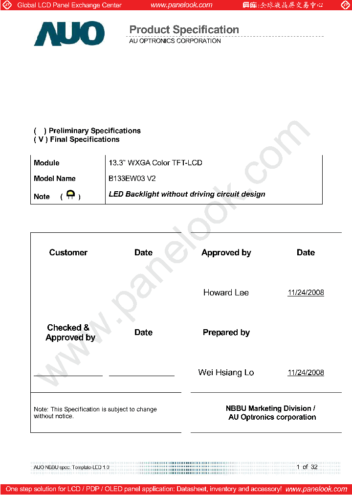 B133EW03-V2_7871360.PDF Datasheet
