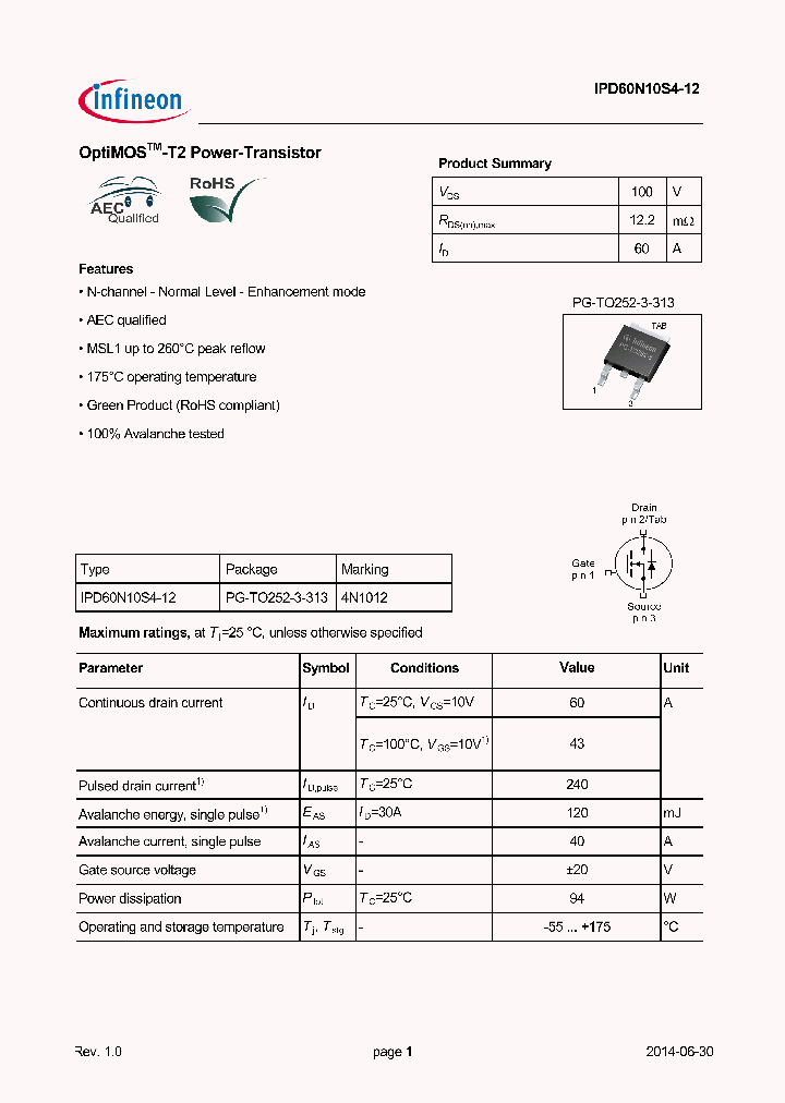 IPD60N10S4-12_8280761.PDF Datasheet