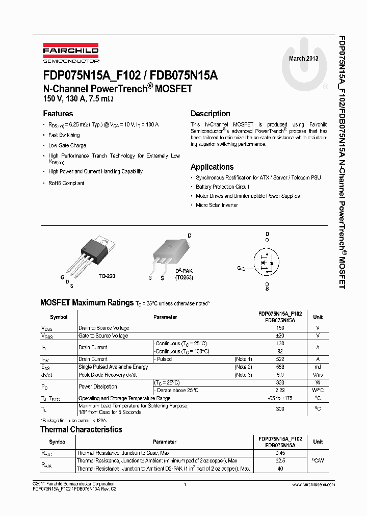 FDP075N15A_8287015.PDF Datasheet