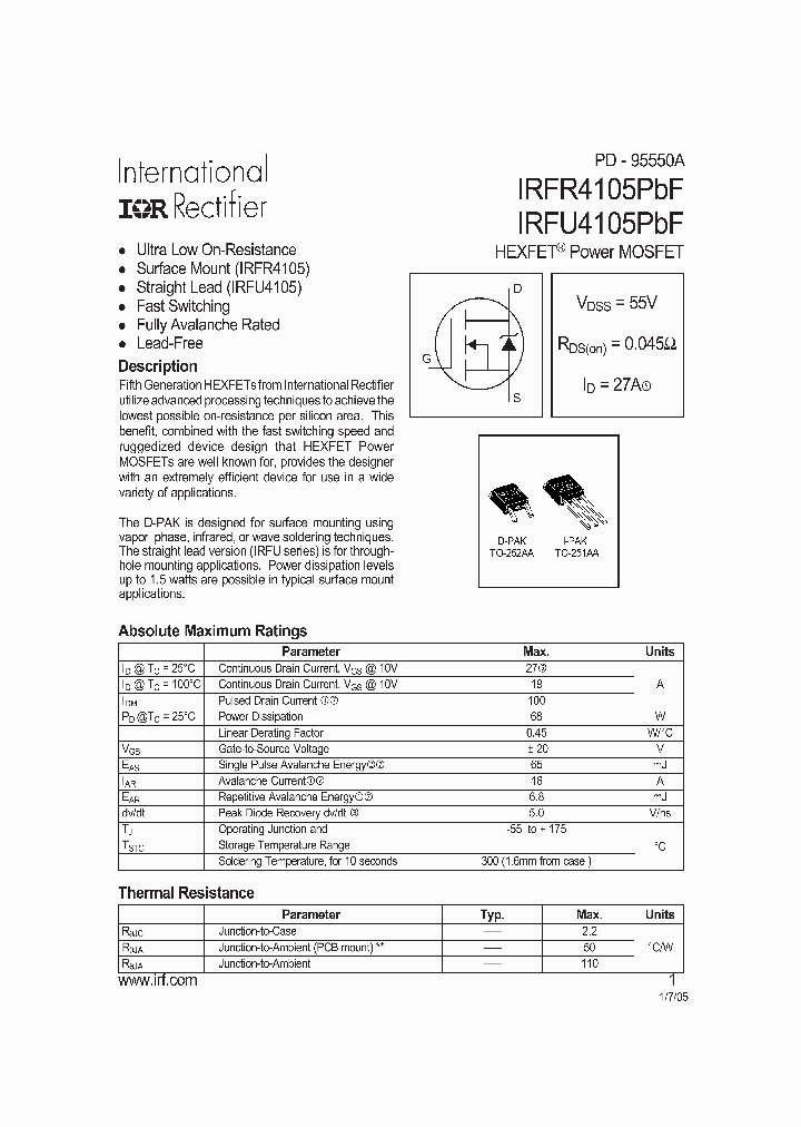 IRFR4105PBF_8288895.PDF Datasheet
