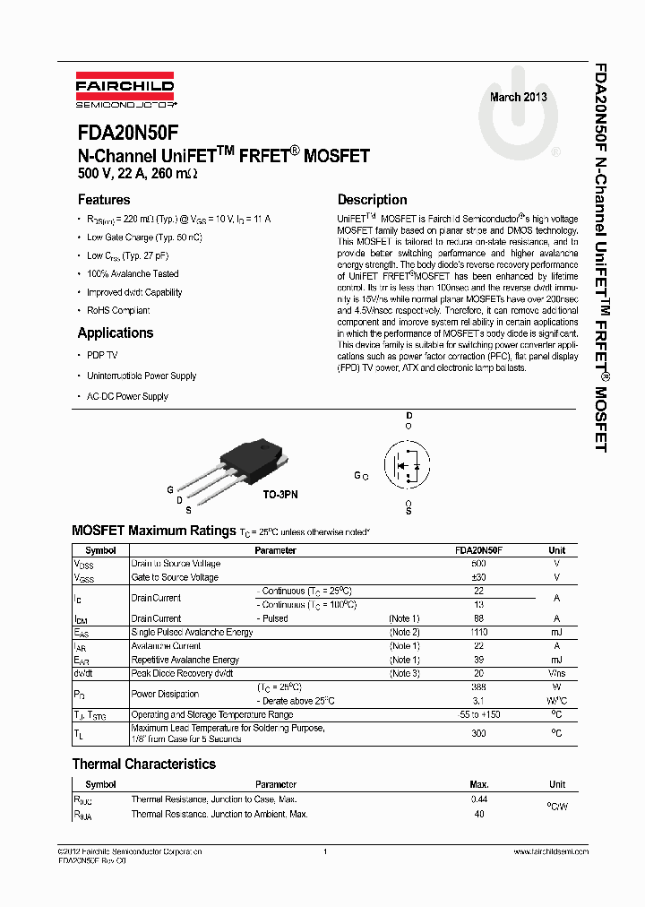 FDA20N50F_8290022.PDF Datasheet