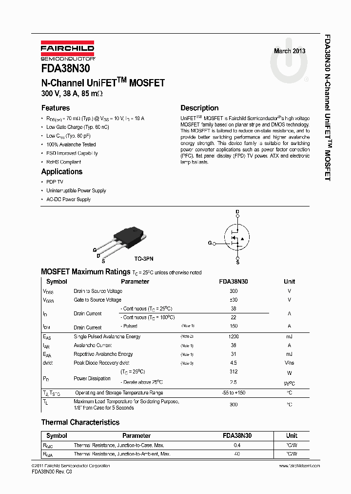 FDA38N30_8290031.PDF Datasheet