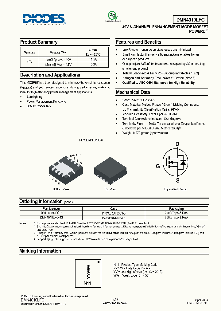 DMN4010LFG_8291094.PDF Datasheet