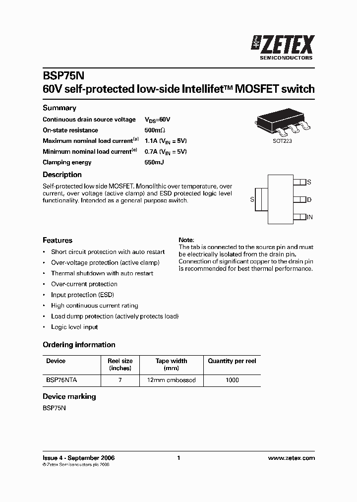 BSP75NTA_8291617.PDF Datasheet