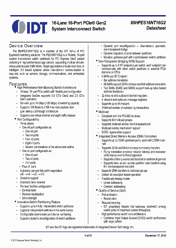 89HPES16NT16G2_8294287.PDF Datasheet